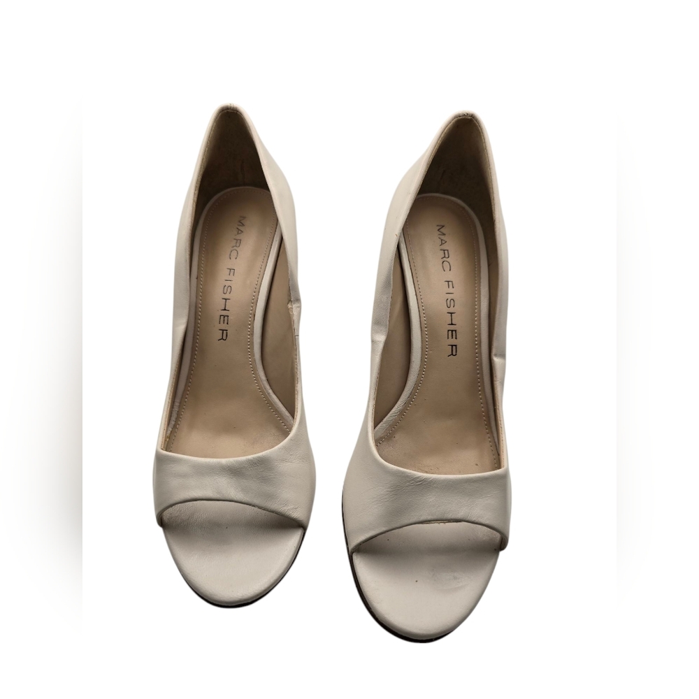 Marc Fisher Cream Peep-Toe Heels with Medium Heel